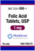 Folic Acid 1 mg (1,000 mcg) tablets-#100 tablets