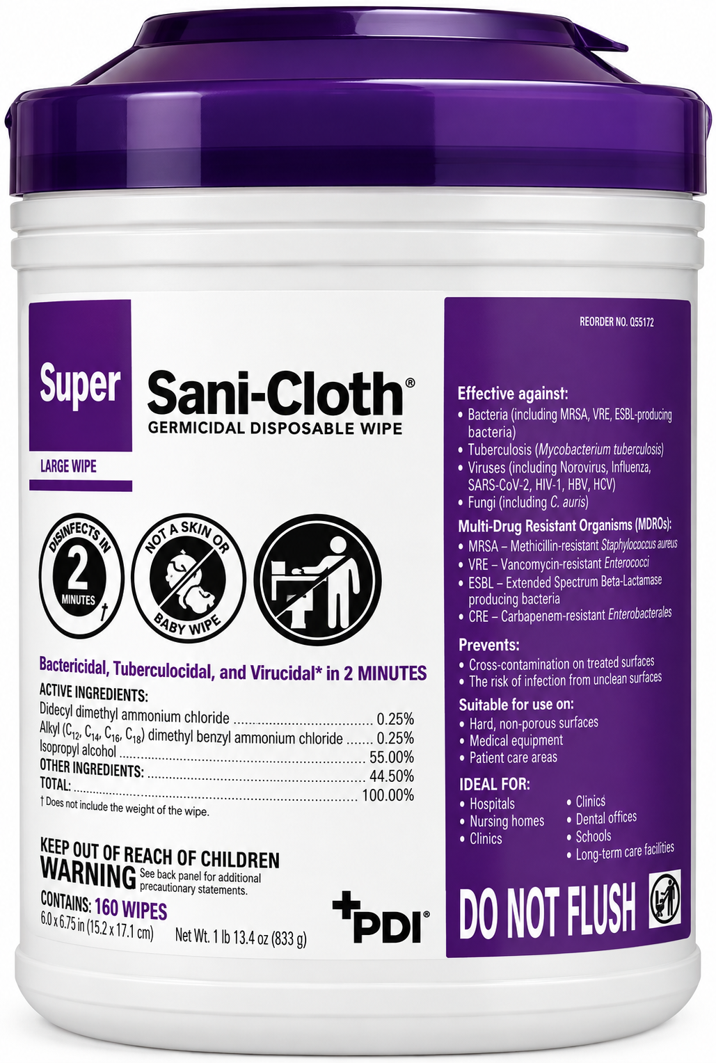 Super Sani-Cloth Germicidal Wipes-160 count canister-LOT# A12500875