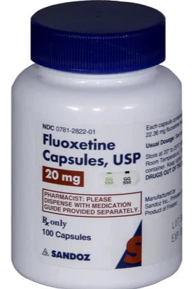 (Prozac) Fluoxetine HCl Capsules 20mg Bottle-100 count bottle