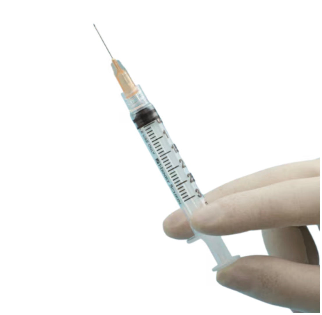 Pack of #5 -  Syringe with Safety Hypodermic Needles - 27g 1-1/4"- with Sharps container