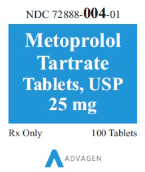 (Lopressor) Metoprolol Tartrate 25mg- #100 tablets (NDC# 72888-0004-01 LOT# 40344HF1)
