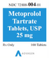 (Lopressor) Metoprolol Tartrate 25mg- #100 tablets (NDC# 72888-0004-01 LOT# 40344HF1)
