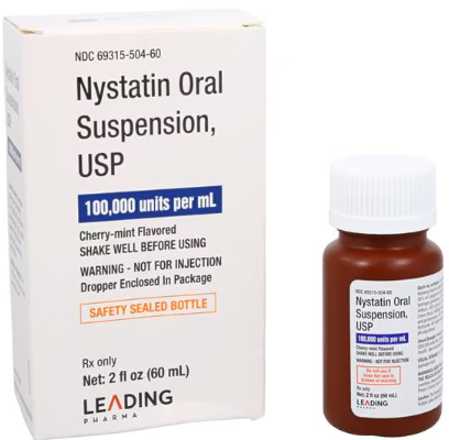 Nystatin Oral Suspension 100,000 units/mL-Cherry-Mint-#60mL bottle (NDC# 69315-504-60 LOT#C40113)