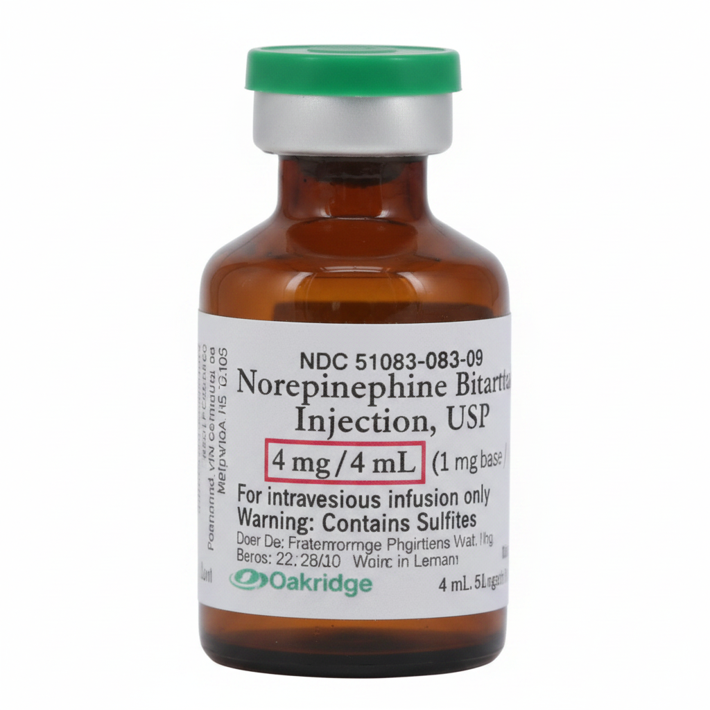 (Levophed) Norepinephrine Bitartrate 4mg/4mL (1mg/mL) single dose vial- #1-4mL vial (NDC# 51991-0983-17)