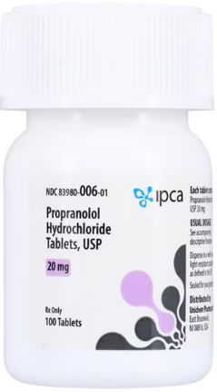(Inderal) Propranolol HCl  20mg tablets-#100 (NDC# 83980-006-01  LOT# BSH2325010)