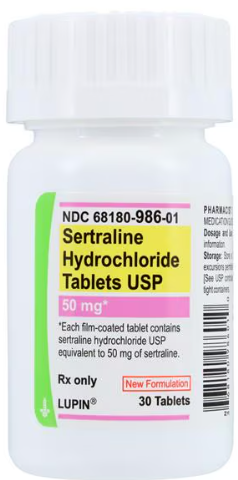 (Zoloft) Sertraline Hydrochloride 50mg tablets-#30 (NDC#68180-0986-01 LOT#QB03904)