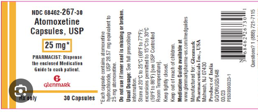 (Strattera) Atomoxetine HCL 25mg capsules-#30
