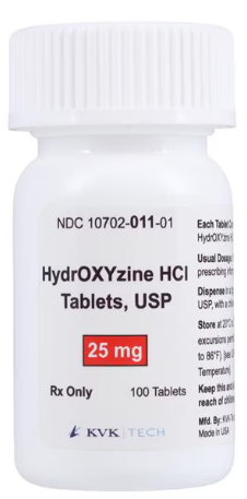 (Atarax) Hydroxyzine HCL 25mg tablets- #100 (NDC# 10702-011-01  LOT# 18330A)