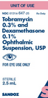 Tobramycin Dexamethasone Ophthalmic Suspension 0.3/0.1%- 2.5mL bottle (NDC#61314-647-25 LOT#VTK65A)