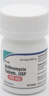 (Zithromax) Azithromycin 250mg tablets-#30 (NDC# 65862-0641-30  LOT# QYSA25070A)