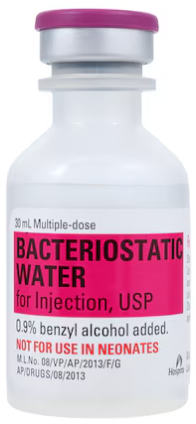 Bacteriostatic Water for Injection (0.9% benzyl alcohol added) MDV -#30mL vial (NDC# 00404997030)