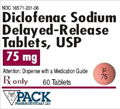 (Voltaren) Diclofenac Sodium Delayed-Release 75mg-#60 tablets (NDC# 16571-0201-06 LOT# VRT7C25009E)