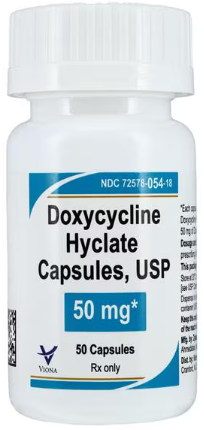 (Vibramycin) Doxycycline Hyclate 50mg Capsules-#50 capsules (NDC 72578-0054-18 LOT EA03549A)