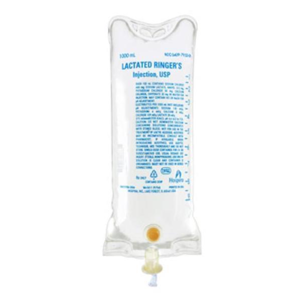 1000 ml bag of Lactated Ringer’s IV Solution – Prepared Physician