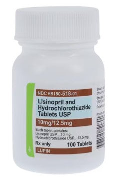 Lisinopril/HCTZ 10mg/12.5mg  (Zestoretic or Prinzide)  #100 tablets