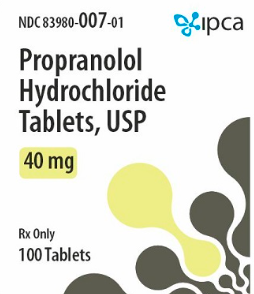 Propranolol (Inderal) 40mg tablets-#100 (NDC#83980-0007-01 LOT#bsi224009)