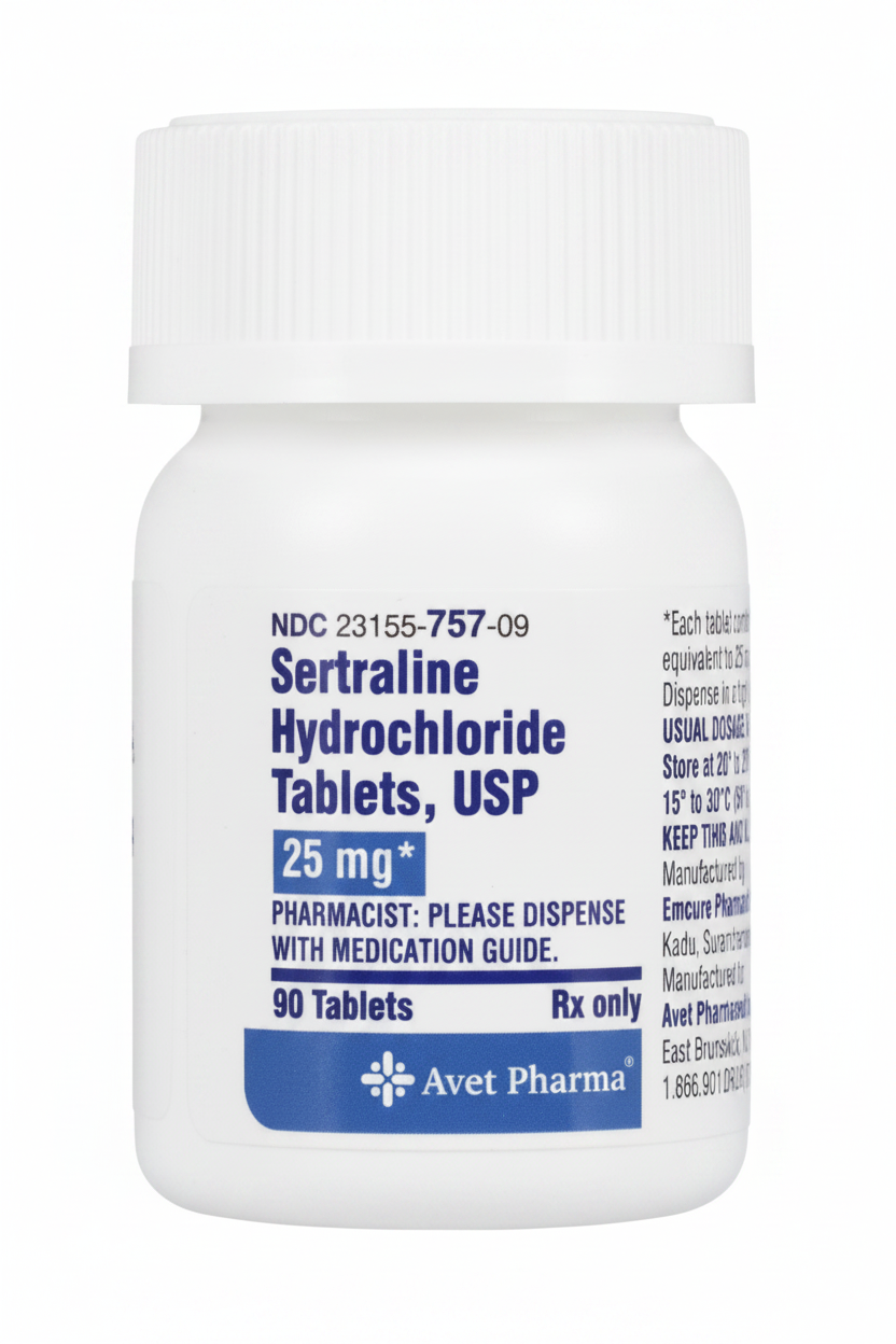(Zoloft) Sertraline HCl Tablets 25mg tablets-#90 (NDC#23155-757-09 LOT# EK250545A)
