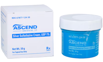 (Silvadene) Silver Sulfadiazine 1% Topical Cream-50 gram jar (NDC#67877012450 LOT#N1985))