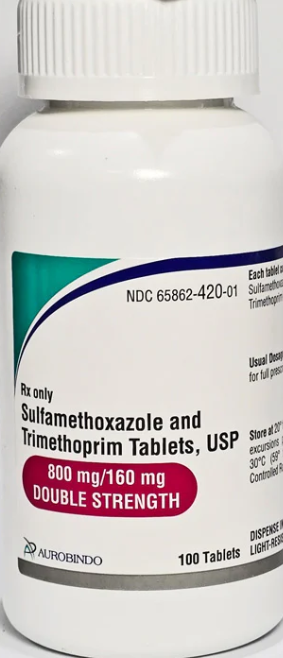 (Septra DS/Bactrim DS) Sulfamethoxazole/Trimethoprim 800mg/160mg (Double Strength)- #100 tablets (NDC# 65862-0420-01 LOT#SP1D5074A)