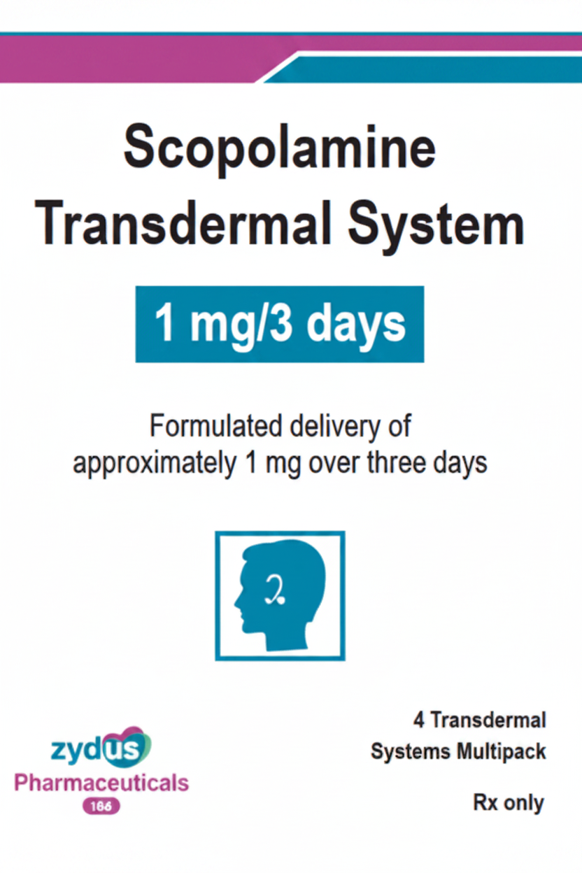 (Transderm Scop) Scopolamine Transdermal System 1mg/3days-4 patches per box (NDC#70710-1846-04 LOT#AA00025A)
