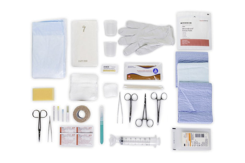 needles, sutures, drapes, suturing instruments, Steri-strips